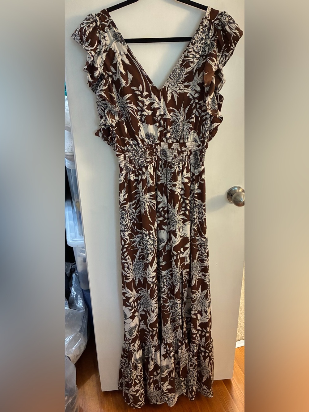 Express Brown and White Floral Maxi Dress - medium